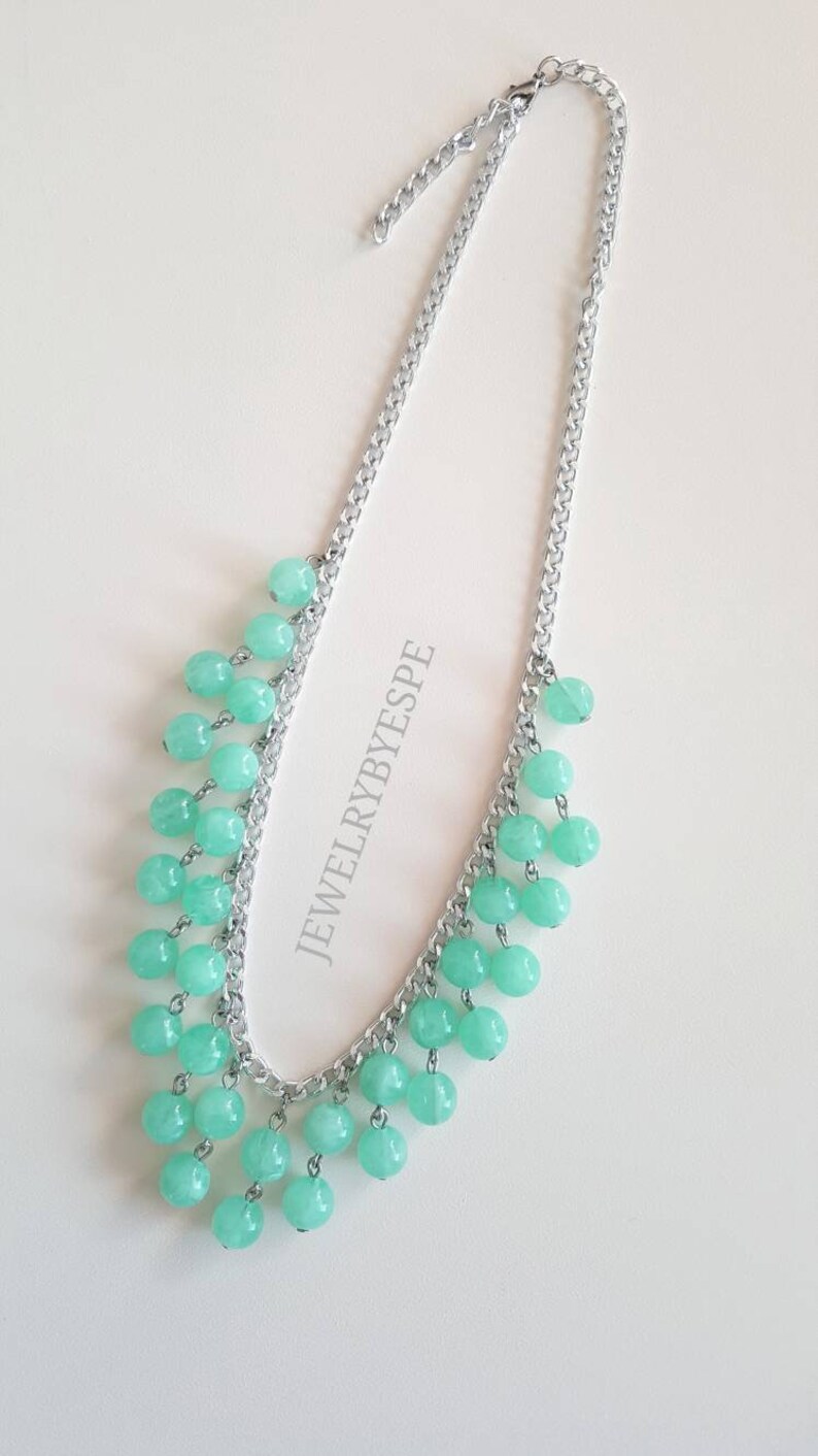 Mint Necklace Silver Statement Necklace Chunky Necklace Mint Wedding Bridesmaid Necklace aqua green Bridesmaid Gifts Necklaces for Women