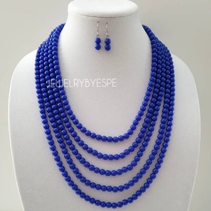 Dark Blue Layered Necklace Set, Layering Necklaces for Women, Multi Strand, Statement Necklace, Long Boho Necklace, Nautical Wedding Summer