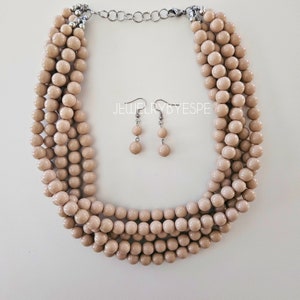 Taupe Brown Statement Necklace Set, Sand Tan Multi Strand Necklaces for Women, Chunky Necklace, Layered Necklace, neutrals rustic wedding