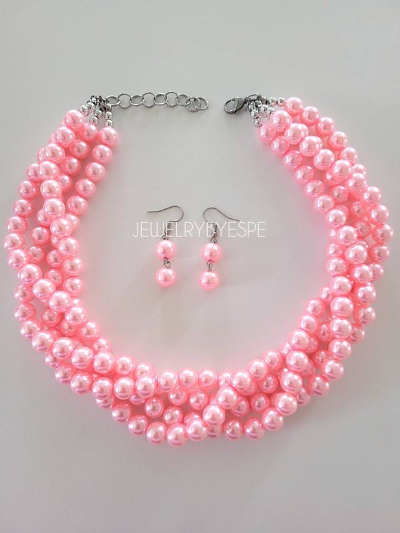 Chunky pink shop pearl necklace