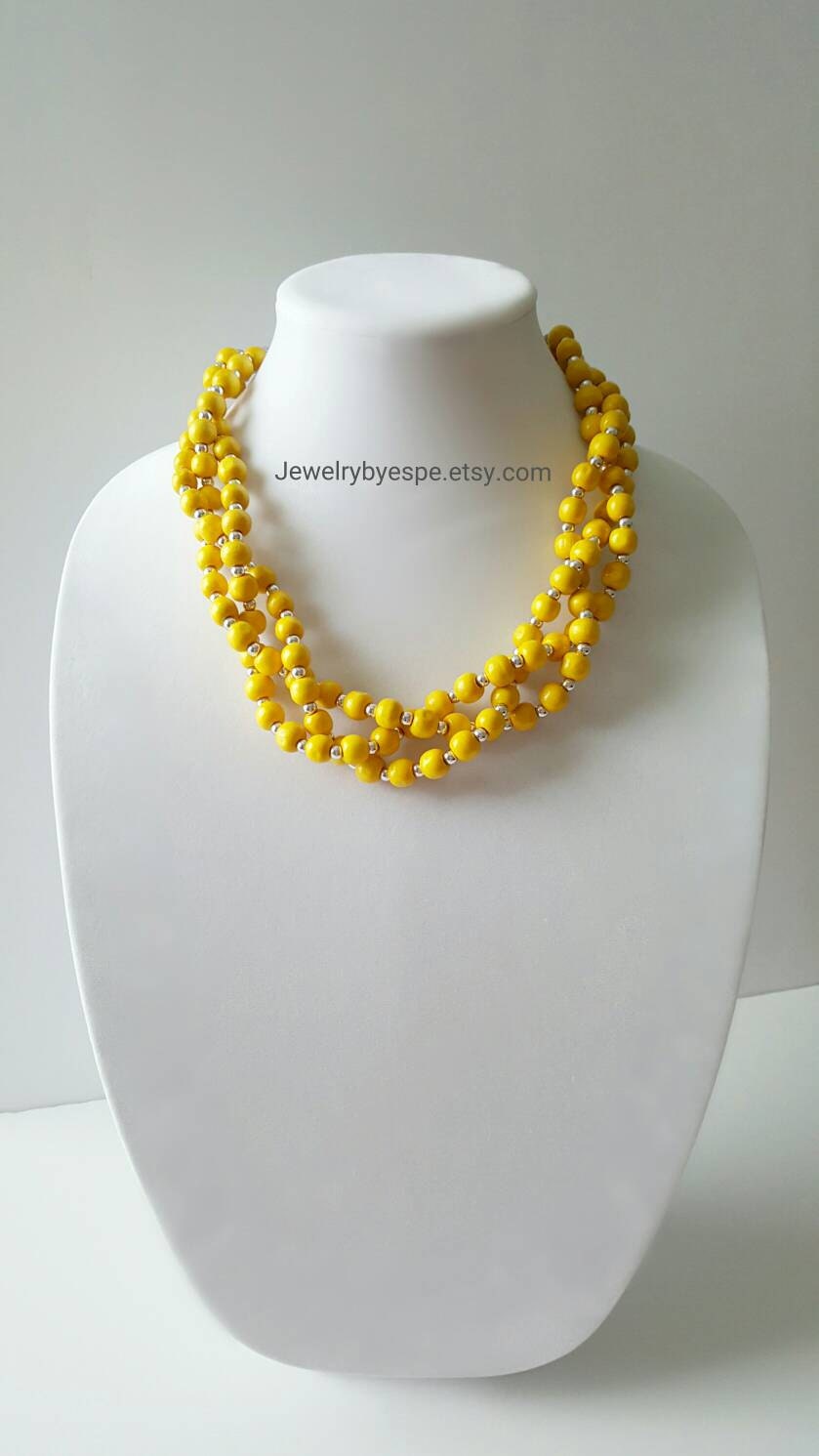 Yellow Bead Necklace Statement Necklace Beach Wedding