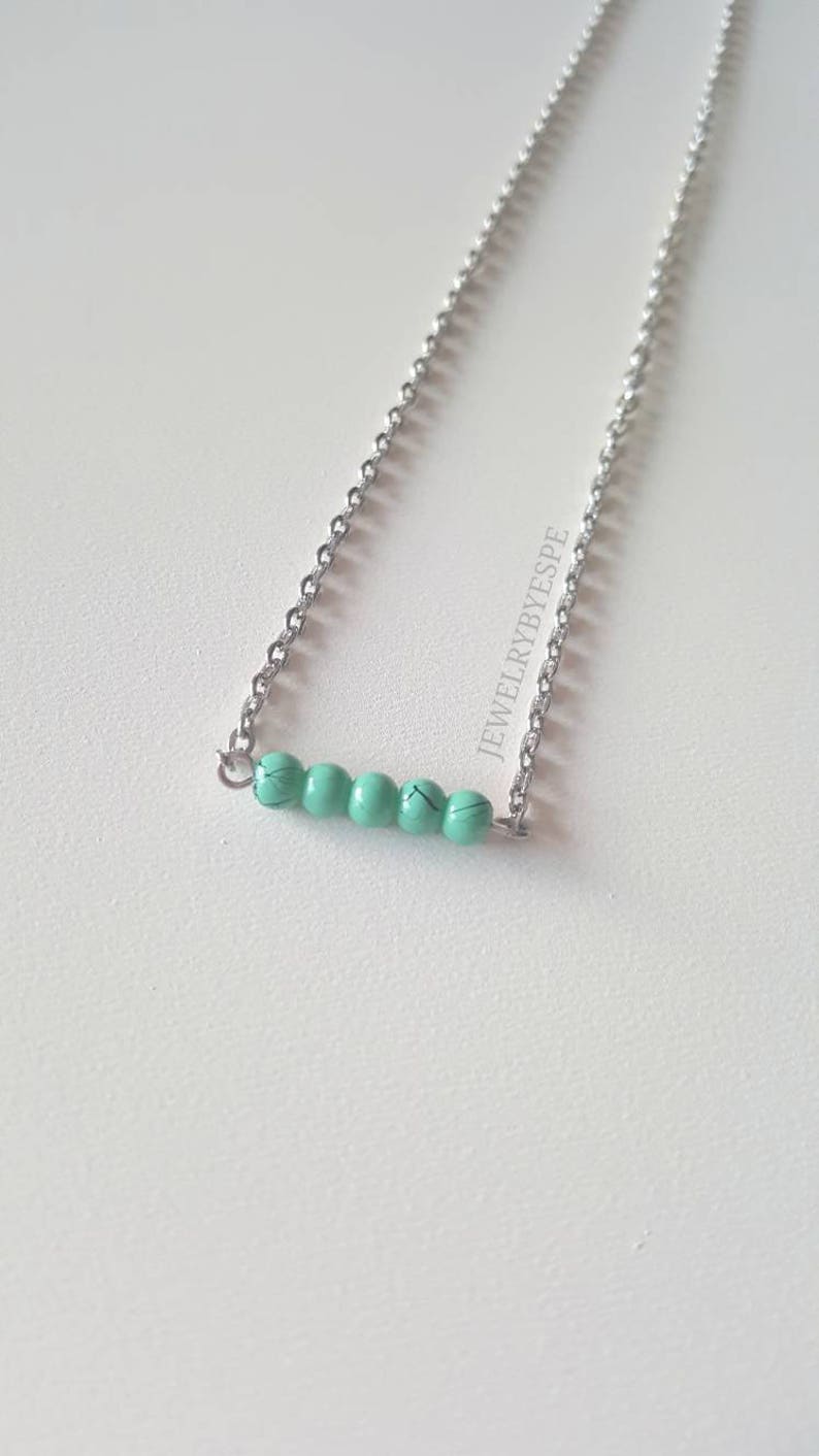 Mini Gemstone Bar Necklace/Mint Necklace/Silver Layering Etsy