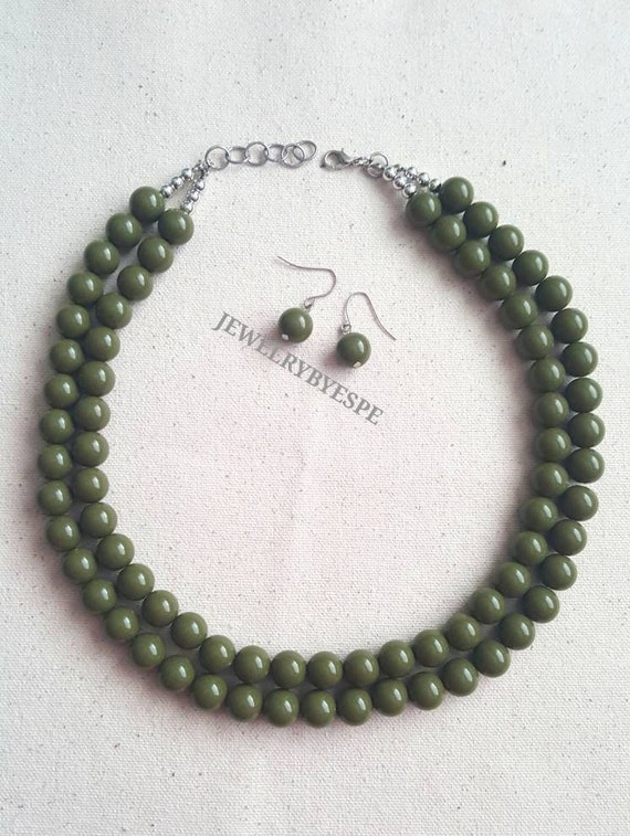 Dark Green Acrylic Lucite Bead Chunky Multi Strand Statement Necklace –  Dana LeBlanc Designs