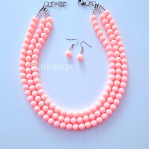 Neon Pastel Peachy Statement Necklace Set, Layering Necklaces for Women, Chunky Necklace Beaded Multi Strand Necklace, Beach Wedding Jewelry
