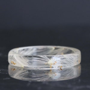 Thin Resin Ring With Dandelion Petals and Gold/Silver/Copper Flakes, Nature Inspired Resin Jewellery, Floral Gift, Make a Wish Jewelry image 2