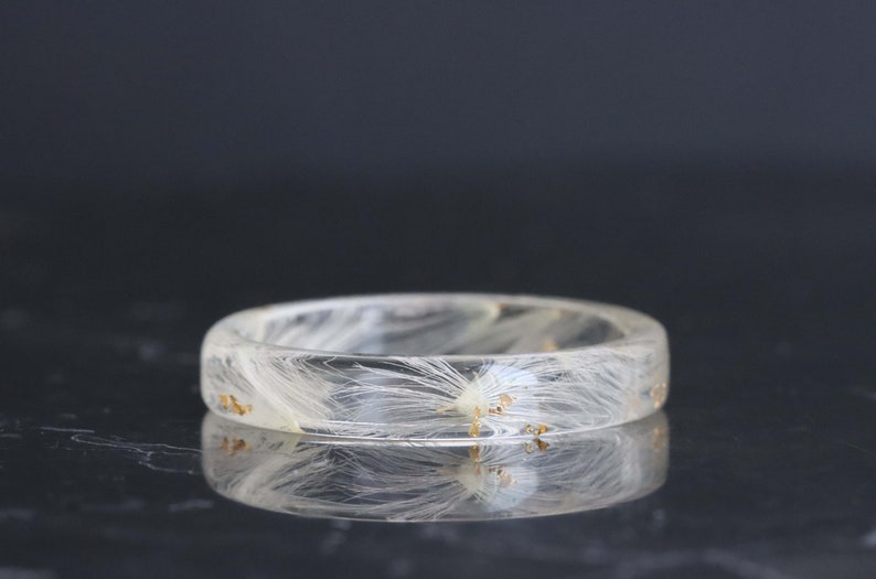 Thin Resin Ring With Dandelion Petals and Gold/Silver/Copper Flakes, Nature Inspired Resin Jewellery, Floral Gift, Make a Wish Jewelry image 2