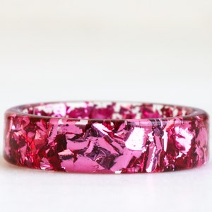 Pink Resin Ring, Clear Ring with Metal Flakes Inside, High-Shine Ring, Mother's Day Gift, Stackable Ring image 4