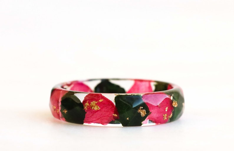 Nature Inspired Resin Ring With Pressed Tulip Petals and Rose Leaves Nature Inspired Jewelry Birthday Gift image 7