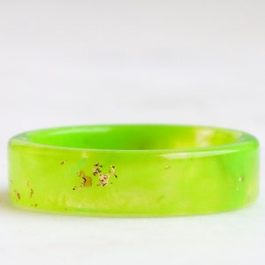 Lime Green Resin Ring with Gold/Silver/Copper Flakes, Non-Faceted Resin Ring, Nature Inspired Handmade Jewellery, Mother's Day Gift image 2