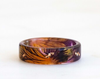 Purple Pansy Resin Ring With Real Petals and Gold/Silver/Copper Flakes Inside, Nature Inspired Handmade Jewelry, Christmas Gift