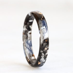 Black Resin Ring - Black Ring with Gold and Silver Flakes