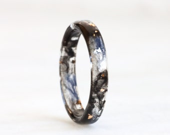 Black Resin Ring - Black Ring with Gold and Silver Flakes