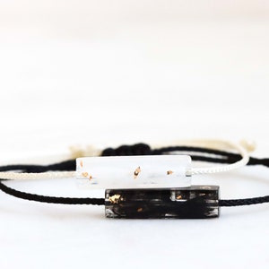 Set Of Two Bracelets, Black and White Pendant Bracelet, Textile Cord Bracelet, Friendship Gift, Valentine's Day Gift image 1