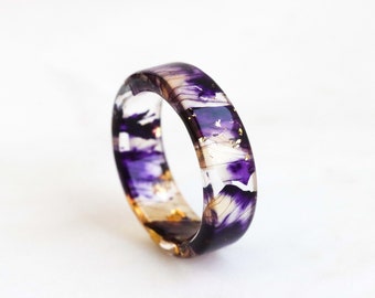 Iris Resin Ring, Nature Inspired Ring with Real Purple Iris Petals Inside, Nature Inspired Handmade Ring, Mother's Day Gift