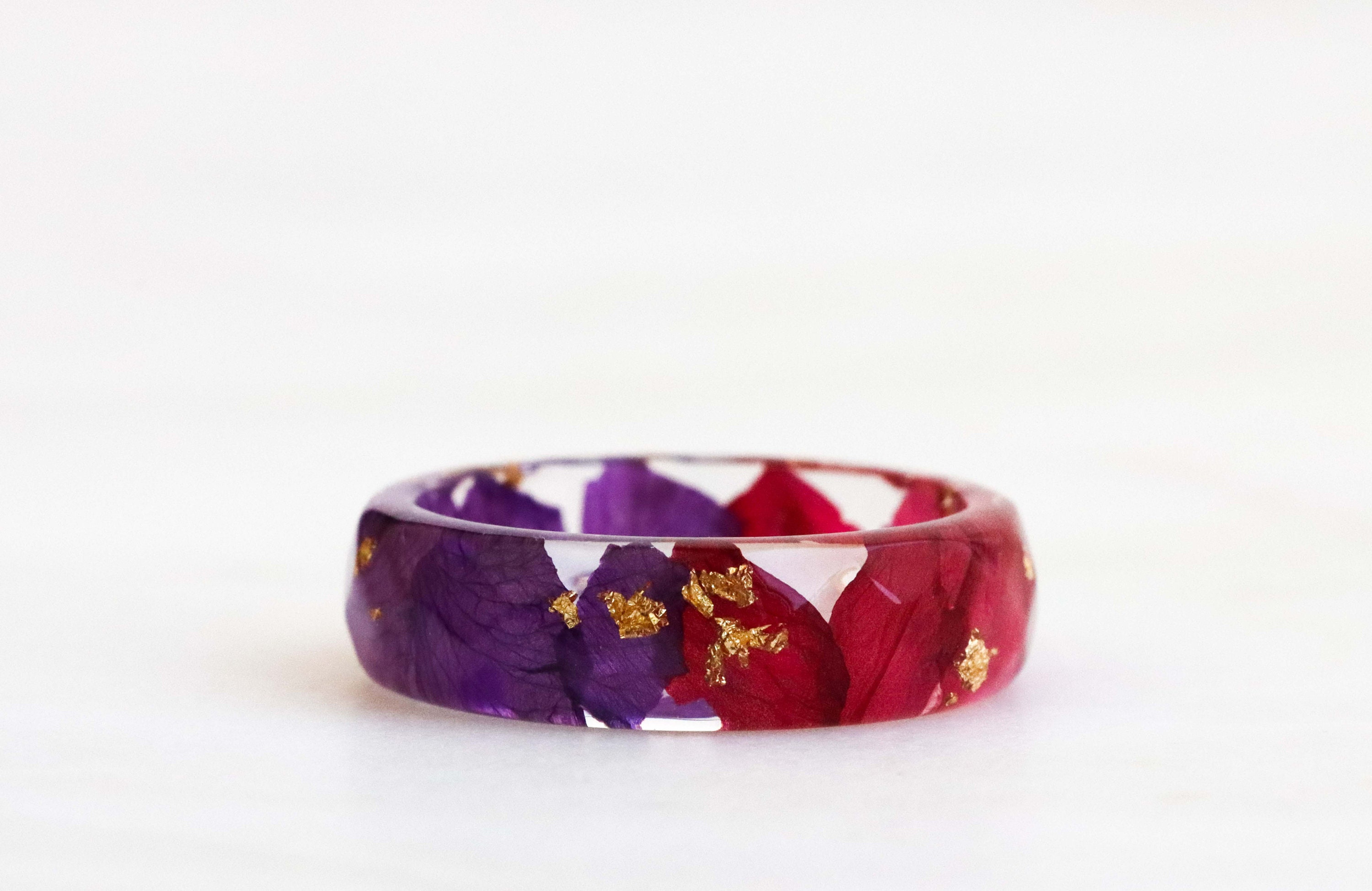 Real Dried Flowers and Resin Bracelet, Rose Gold in Red Orange Yellow Mix OTHER/message Seller