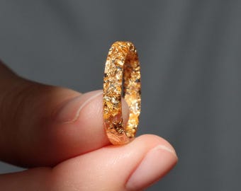Gold Flake Stacking Ring, Thin Clear Resin Band, Minimalist Jewelry