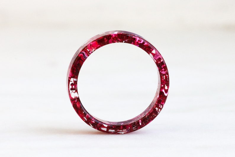 Pink Resin Ring, Clear Ring with Metal Flakes Inside, High-Shine Ring, Mother's Day Gift, Stackable Ring image 3