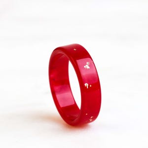 Red Resin Ring with Gold Flakes, Stackable Band