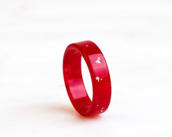 Red Resin Ring with Gold Flakes, Stackable Band