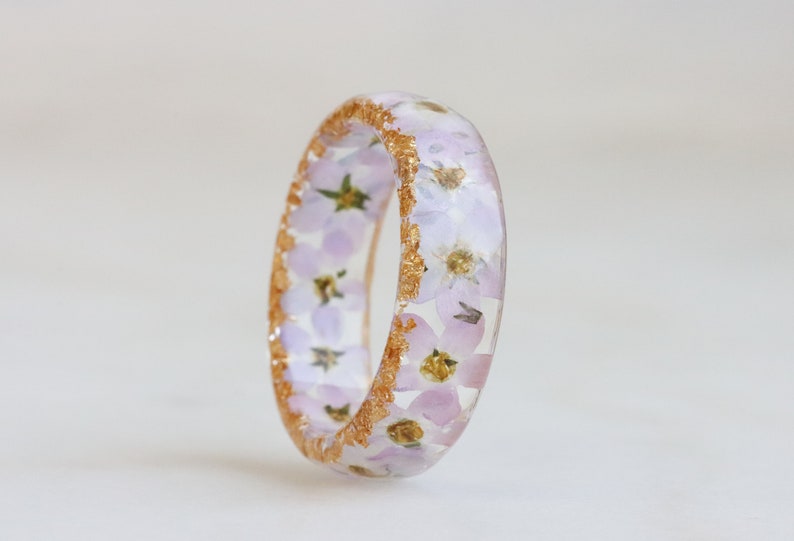 Pink Forget-Me-Not Resin Ring, Pressed Flowers and Silver/Gold/Copper Flakes Inside, Nature Inspired Jewelry, Mother's Day Gift image 6