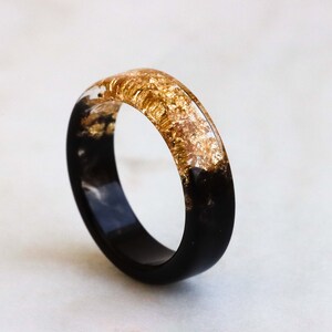 Two-Sided Ring, Black and Gold/Silver Resin Band, Nature Inspired Band with Gold/Silver Flakes, Chunky Ring, Mix-And-Match Jewelry gold flakes