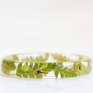 Thin Resin Ring with Pressed Forest Fern Leaves and Gold/Silver/Copper Flakes, Nature Inspired Jewelry, Botanical Gift