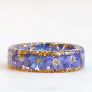 Forget-Me-Not Ring, Resin Ring with Real Blue Purple Flowers Inside, Nature Inspired Jewelry