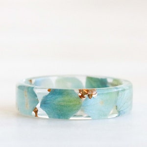 Floral Resin Ring: Real Hydrangea Flowers, Gold/Silver/Copper Flakes