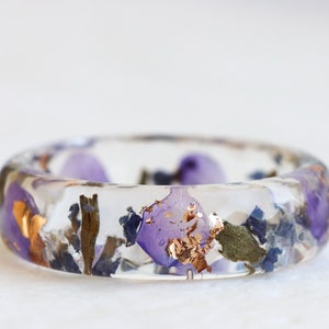 Lavender Resin Ring with Pressed Flowers and Leaves Dried Lavender Clear Blue Purple Green Ring Real Flowers Inside image 2