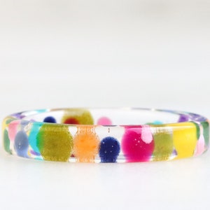 Thin Resin Ring With Rainbow Drops Inside Clear Ring Nature Inspired Jewelry Birthday Gift Statement Jewelry image 1