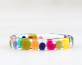 Thin Resin Ring With Rainbow Drops Inside - Clear Ring - Nature Inspired Jewelry - Birthday Gift - Statement Jewelry