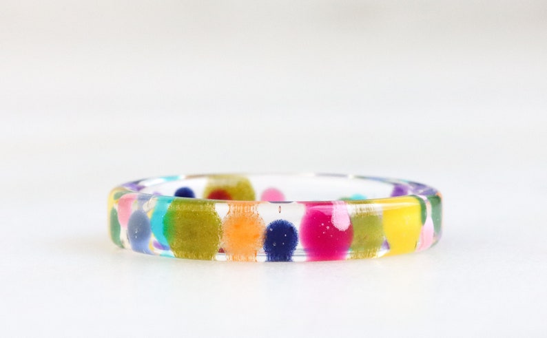 Thin Resin Ring With Rainbow Drops Inside Clear Ring Nature Inspired Jewelry Birthday Gift Statement Jewelry image 1