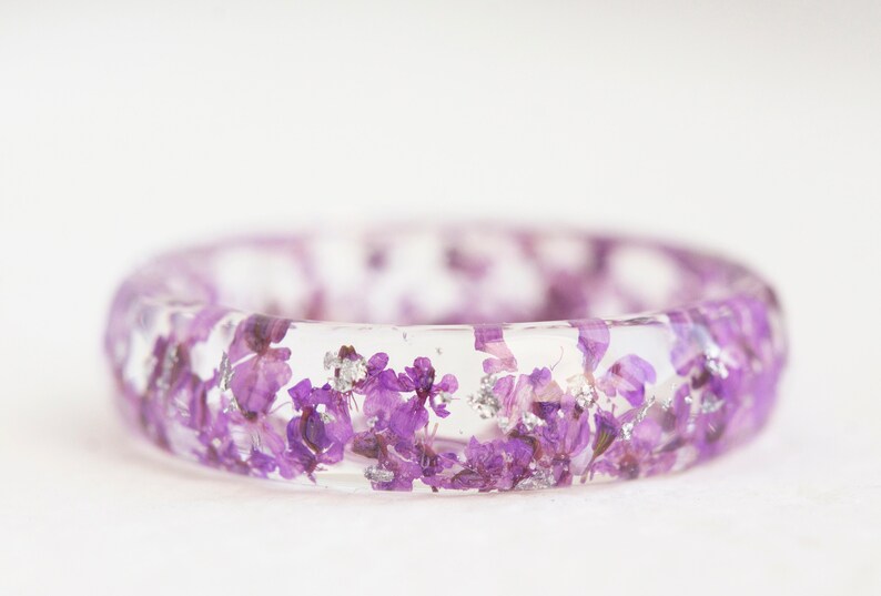 Clear Resin Ring Band With Pressed Purple Queen Anne's Etsy