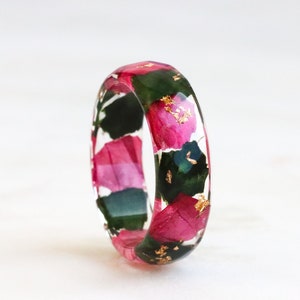 Nature Inspired Resin Ring With Pressed Tulip Petals and Rose Leaves Nature Inspired Jewelry Birthday Gift image 3