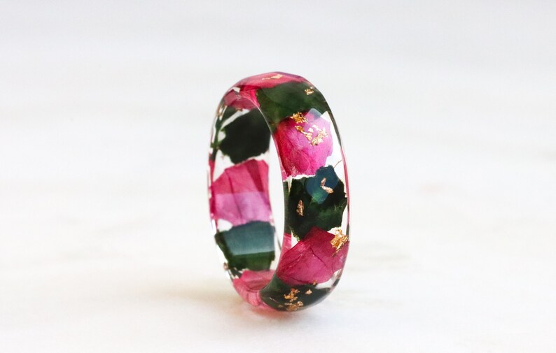 Nature Inspired Resin Ring With Pressed Tulip Petals and Rose Leaves Nature Inspired Jewelry Birthday Gift image 3