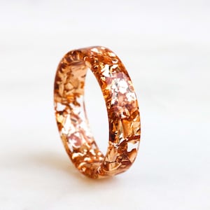 Resin Ring with Gold Flakes Inside, Non-Faceted Resin Ring, Nature Inspired Handmade Jewellery, Valentine&#39;s Day Gift