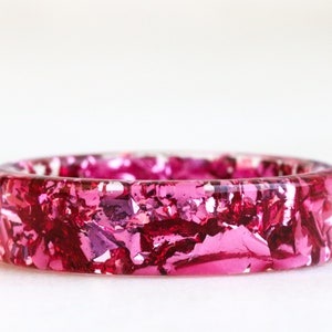 Pink Resin Ring, Clear Ring with Metal Flakes Inside, High-Shine Ring, Mother's Day Gift, Stackable Ring image 5