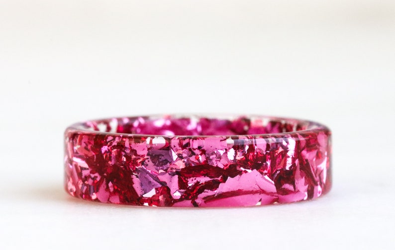 Pink Resin Ring, Clear Ring with Metal Flakes Inside, High-Shine Ring, Mother's Day Gift, Stackable Ring image 5