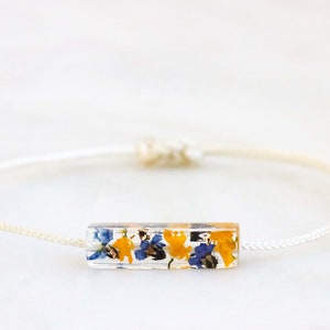 Pendant Bracelet with Real Pressed Forget-Me-Not and Alyssum Flowers Inside, Textile Cord Bracelet, Friendship Gift, Nature Inspired Gift