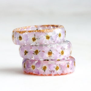 Pink Forget-Me-Not Resin Ring, Pressed Flowers and Silver/Gold/Copper Flakes Inside, Nature Inspired Jewelry, Mother's Day Gift image 8