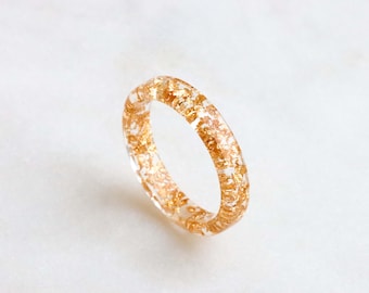 Thin Gold Ring, Resin Ring With Gold Flakes, Clear Ring Band, Stackable Ring, Mother's Day Gift