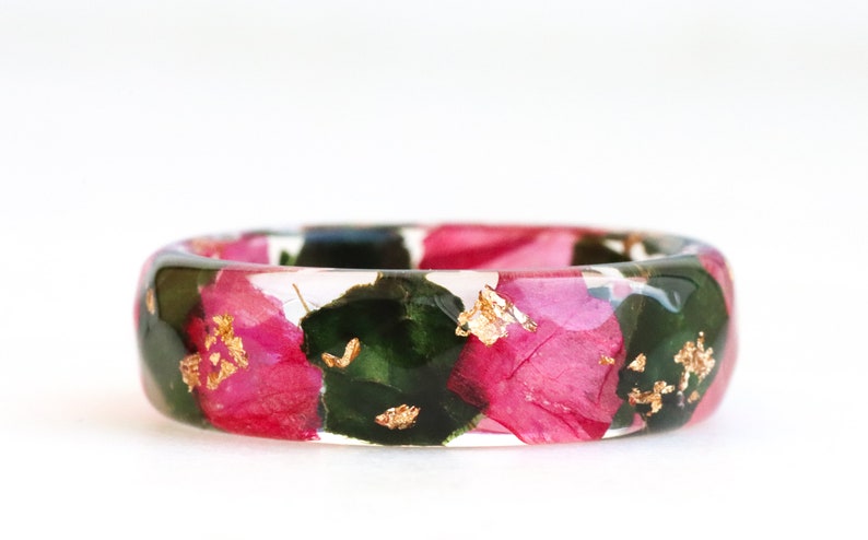 Nature Inspired Resin Ring With Pressed Tulip Petals and Rose Leaves Nature Inspired Jewelry Birthday Gift image 5