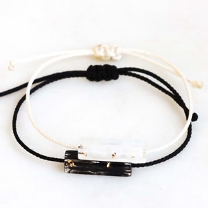 Set Of Two Bracelets, Black and White Pendant Bracelet, Textile Cord Bracelet, Friendship Gift, Valentine's Day Gift image 3