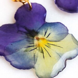 Real pressed pansy flower used in botanical jewelry
