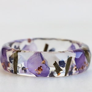 Lavender Resin Ring with Pressed Flowers and Leaves Dried Lavender Clear Blue Purple Green Ring Real Flowers Inside image 5