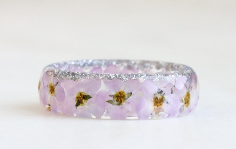 Pink Forget-Me-Not Resin Ring, Pressed Flowers and Silver/Gold/Copper Flakes Inside, Nature Inspired Jewelry, Mother's Day Gift image 2