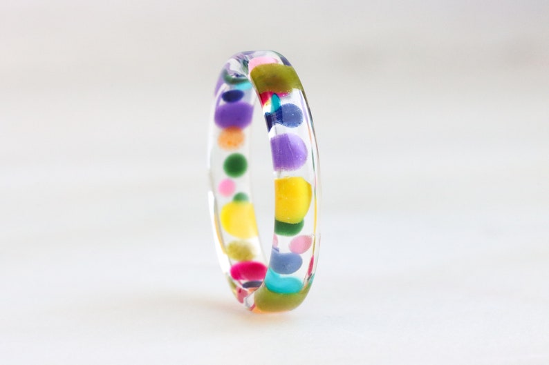 Thin Resin Ring With Rainbow Drops Inside Clear Ring Nature Inspired Jewelry Birthday Gift Statement Jewelry image 7