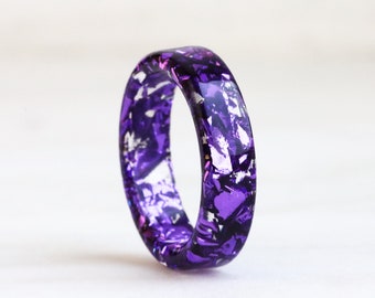 Purple Resin Ring, Clear Ring with Metal Flakes Inside, High-Shine Ring, Mother's Day Gift