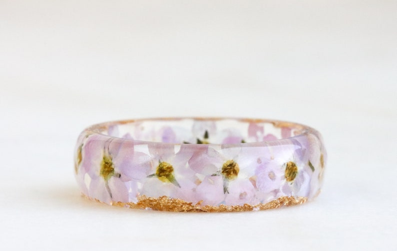 Pink Forget-Me-Not Resin Ring, Pressed Flowers and Silver/Gold/Copper Flakes Inside, Nature Inspired Jewelry, Mother's Day Gift image 7