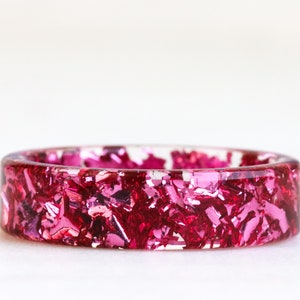 Pink Resin Ring, Clear Ring with Metal Flakes Inside, High-Shine Ring, Mother's Day Gift, Stackable Ring image 2